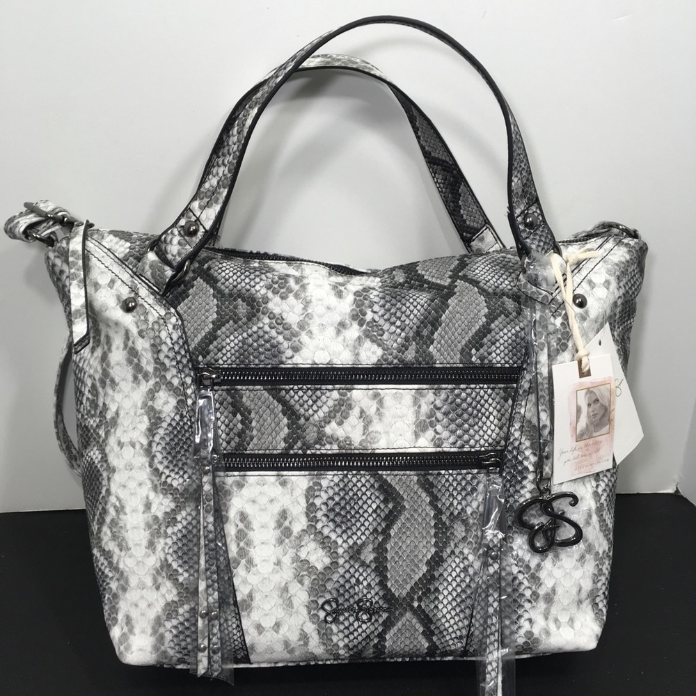 JESSICA SIMPSON PYTHON BLACK WHITE ZOEY SATCHEL NWT